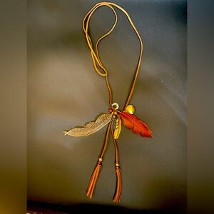 Leather Feather 22 Inch Necklace